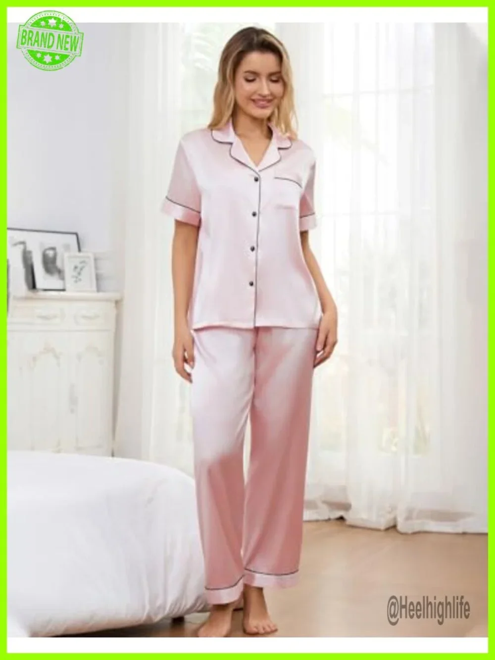 Women's 5-Piece Silk Satin Pajama Set Button Down Top Shorts Loungewear